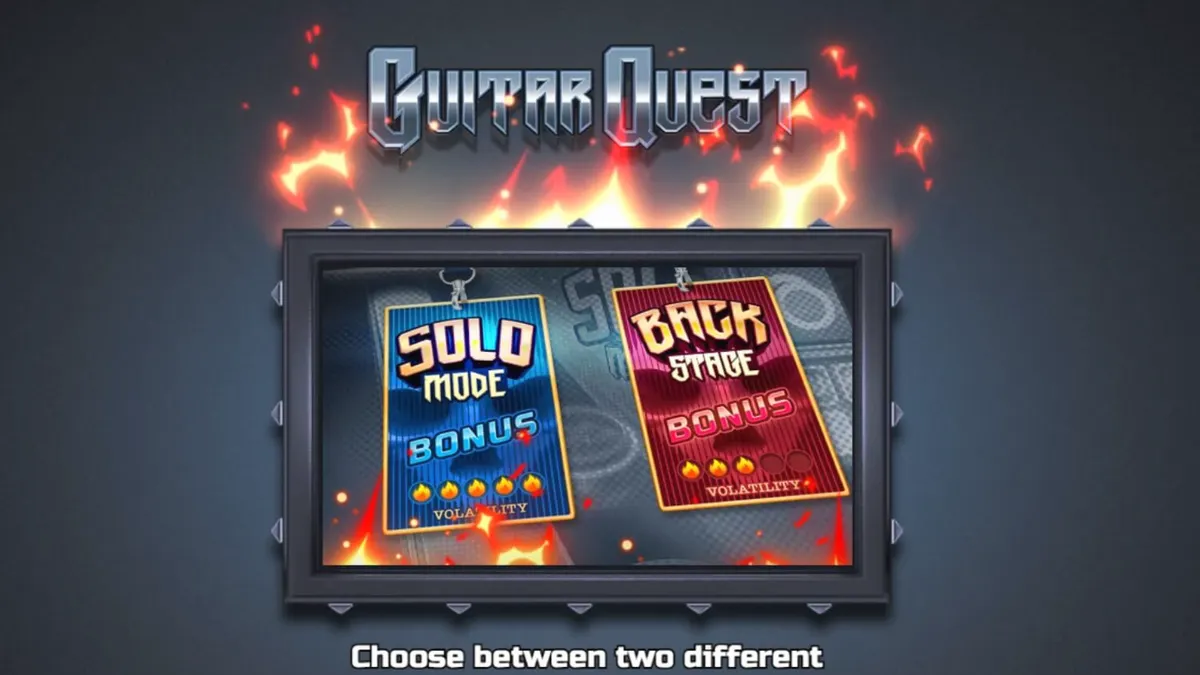 Visual vibrante do slot Guitar Quest com elementos de rock e instrumentos musicais
